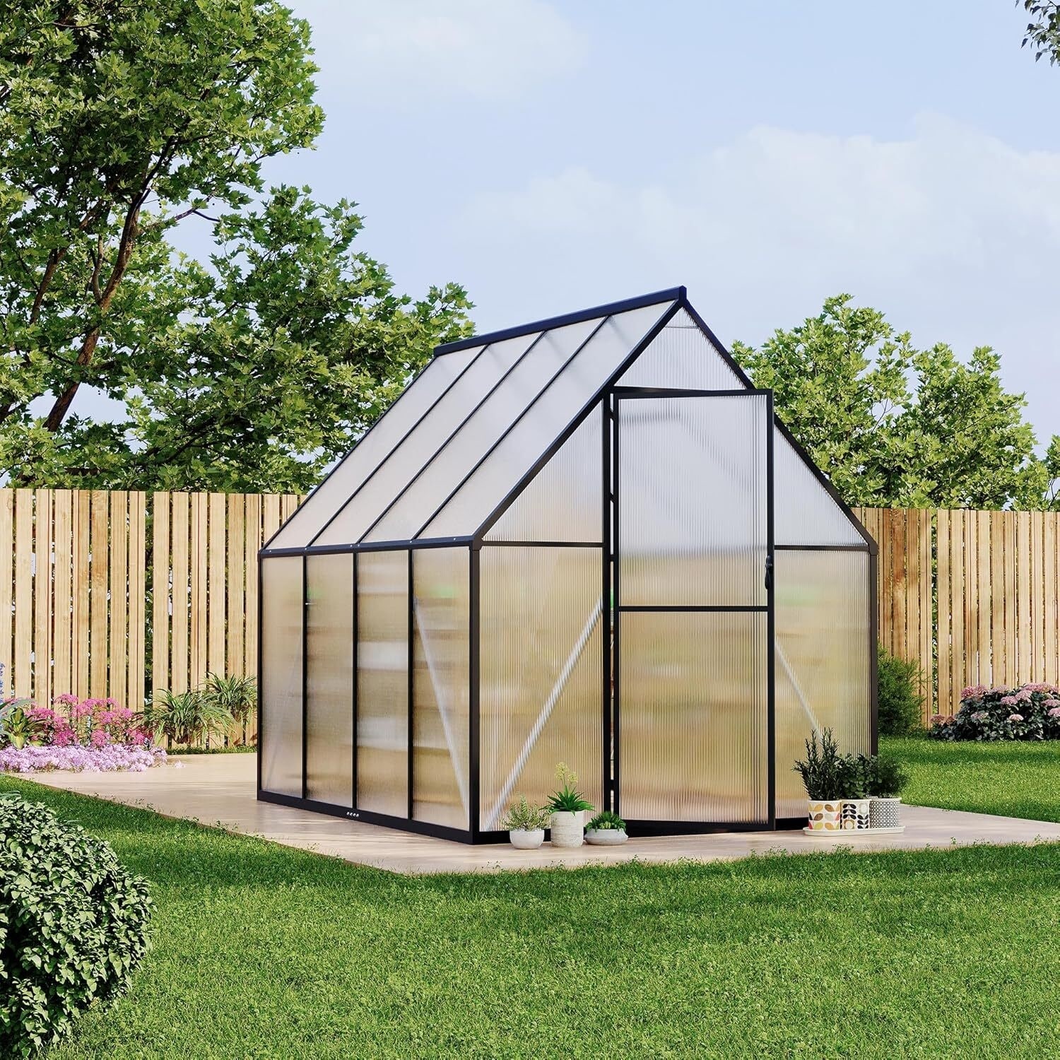 6'x7' Heavy Duty Polycarbonate Greenhouse for Outdoors Gardening, Black