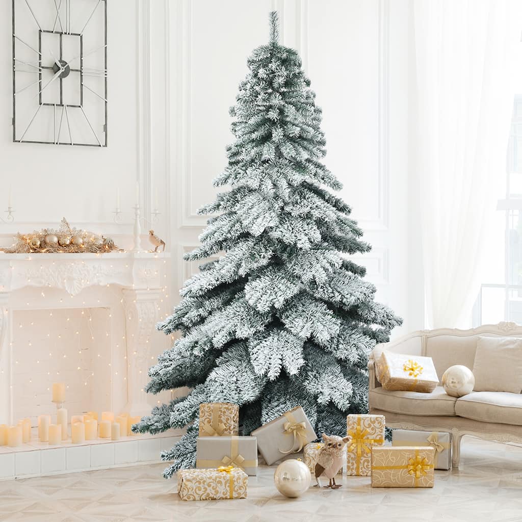 Gymax 7.5ft Artificial Christmas Tree Snow Flocked Hinged Pine Tree w/ - See Details