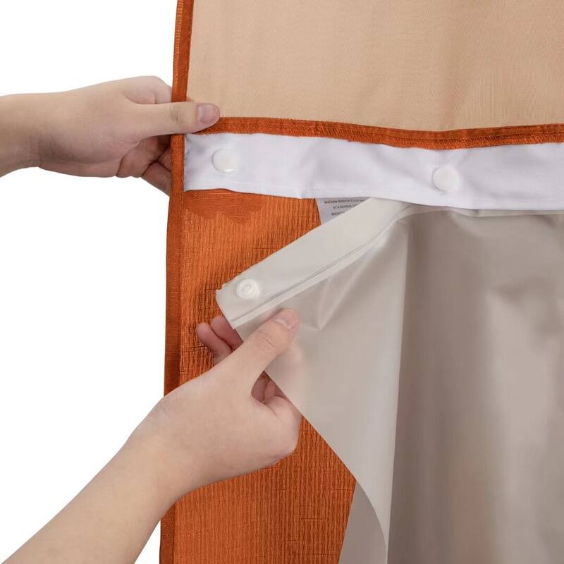 No Hook Slub Linen Texture Shower Curtain with PEVA Snap-in Liner