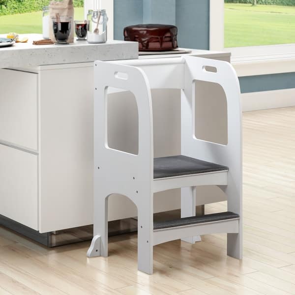 slide 2 of 21, Safe and Sturdy Wooden Step Stool for Kids with Handles and Anti-Slip Mat White