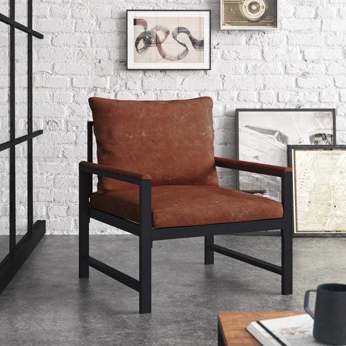 PU Leather Armchair, Modern Retro Leisure Reading Accent Chair with Soft Cushion and Mental Frame for Living Room, Office