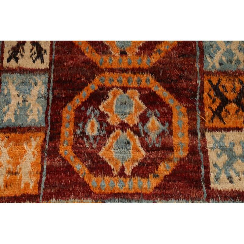 Hand Knotted Oriental 100% Wool Carpet Modern Tribal Red Moroccan Area Rug - 9' 9'' X 6' 8''