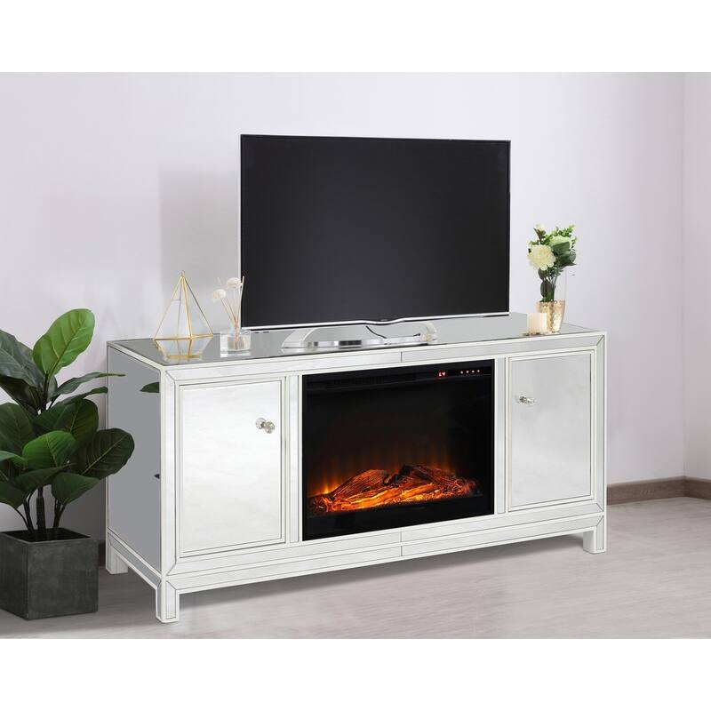 Indigo Home 60" White Mirrored TV Stand with Wood Fireplace