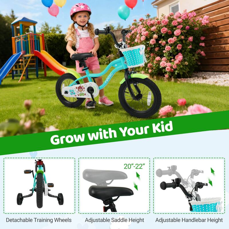 Costway 12”/14”/16”/18” Kids Bike with Training Wheels, Basket, Hand & - See Details