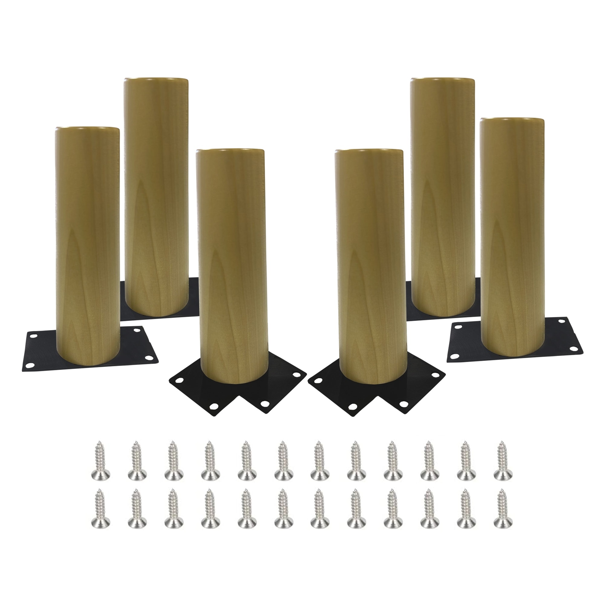 6" Round Wooden Furniture Legs, Sturdy Replacement for Sofa & Tables, Set of 6 - N/A