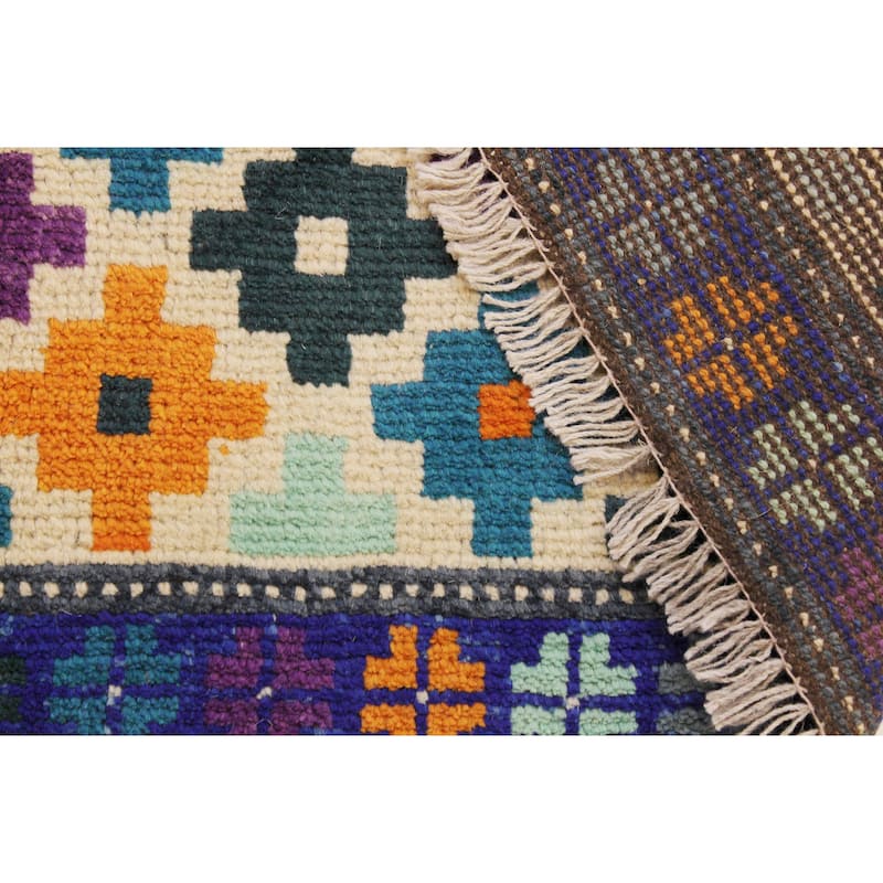 Eclectic Balochi Bernal Beige/Blue Hand Knotted Wool Rug - 5'10'' x 7'10''
