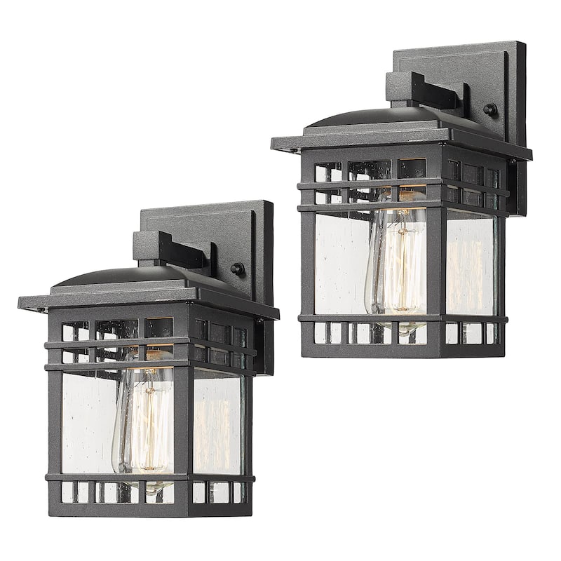Outdoor wall Light - Modern Outdoor wall Sconce Lantern for House Garage, Black Finish with Seeded Glass Shade - 2-Pack