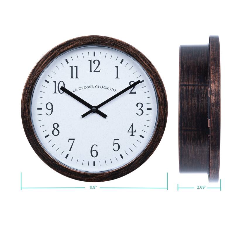La Crosse 404-3825HC 9.80" Bronze Quartz Wall Clock with Hidden shelf
