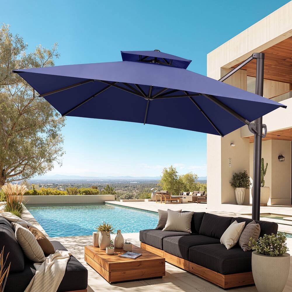 Pellebant Outdoor 10X13 FT Dual Top Patio Offset Umbrella 360 degrees Rotation with No Base