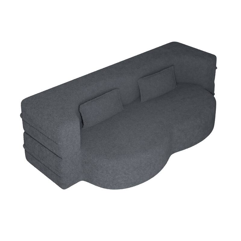 Modern Convertible Floor Sofa Bed - Full Size Foldable Sleeper with Memory Foam, 2 Pillows & No Assembly Needed