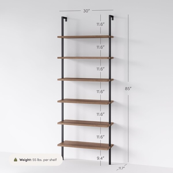 Nathan James Theo 6-Shelf Tall Bookcase, Wall Mount Bookshelf Wood