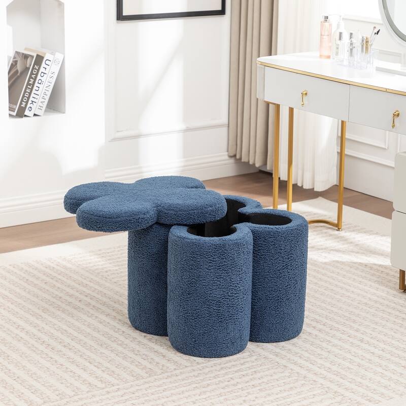 SEYNAR Modern Glam Teddy Velvet Flower Shape Storage Ottoman