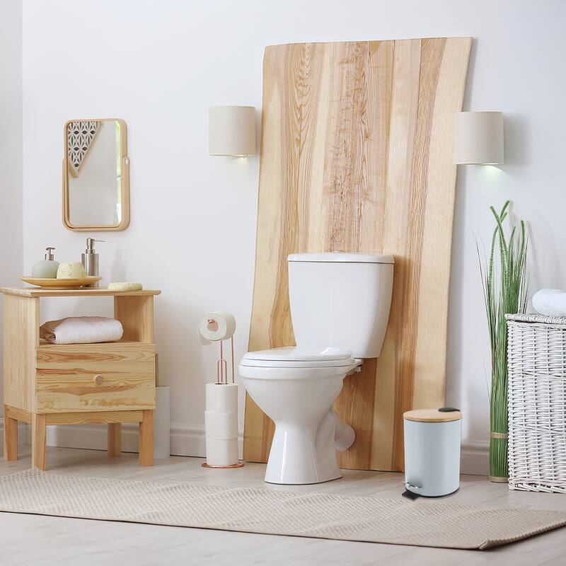 Stylish Trash Can with Bamboo Lid and Pedal, 2.5L Capacity - 9.2" H x 8" L x 8" W