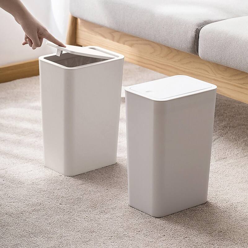 2.6 Gallon Slim Plastic Trash Can with Press Top Lid - 2 pack - White
