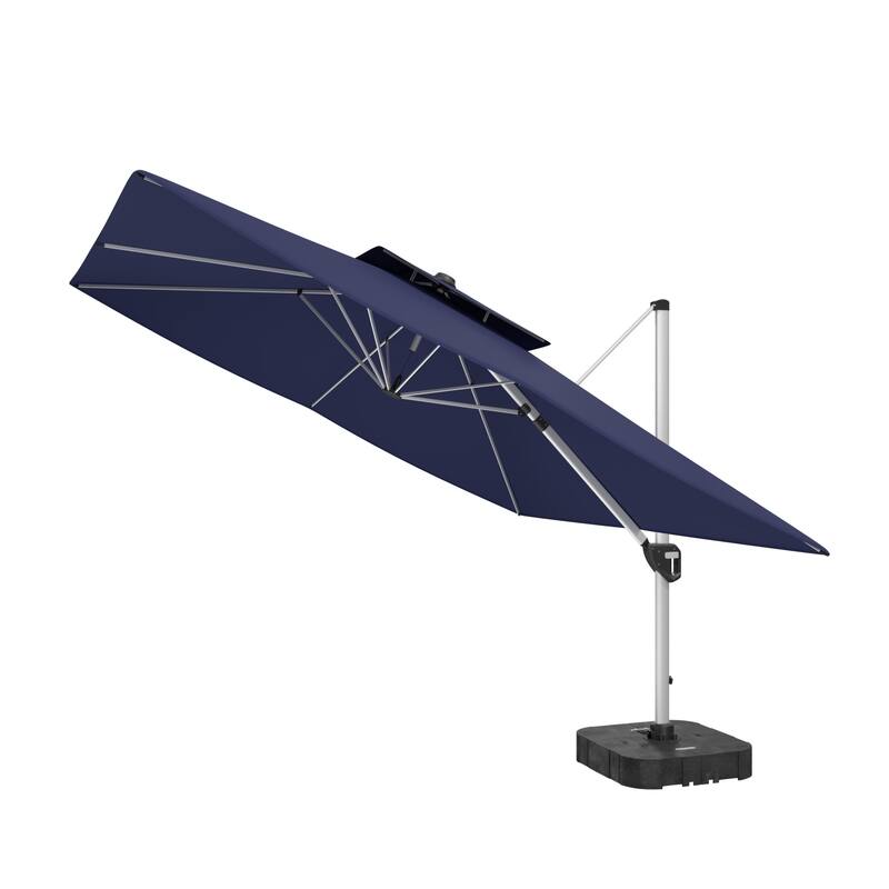 11FT Patio Umbrella Outdoor Square Double Top Umbrella with Base - Blue-With Base