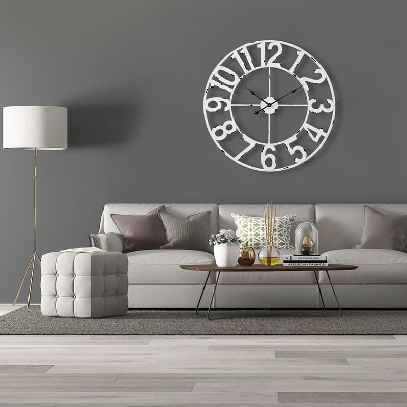Utopia Alley Manhattan Industrial Wall Clock, Analog, White, 30"