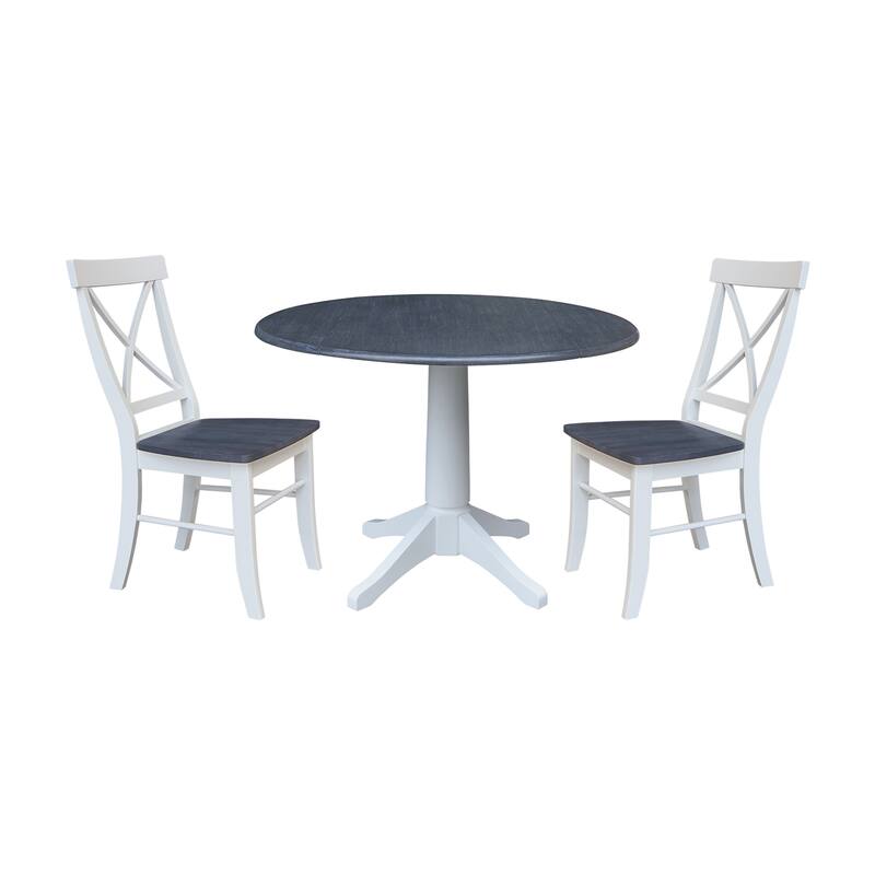 42" Round Top Dual Drop Leaf Pedestal Table with Dining Chairs - 3-Piece