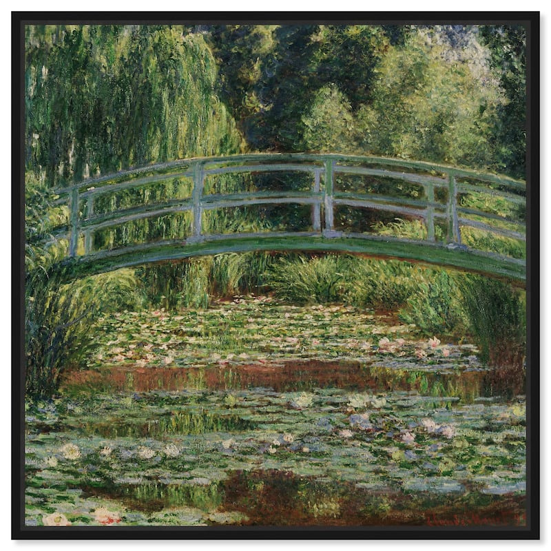 Art Remedy Monet The Japanese Footbridge And The Water Lily Pool Giverny Framed 1 Piece Canvas Wall Art - 31 x 31 - Black