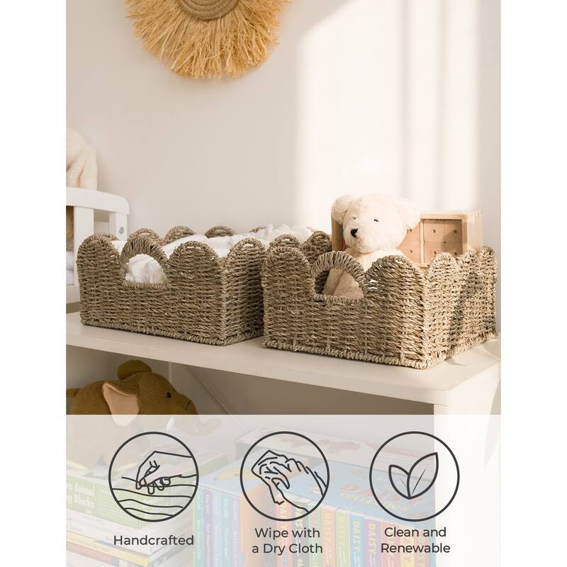 StorageWorks 2-pack Scalloped Edge Wicker Storage Baskets with Built-in Handles