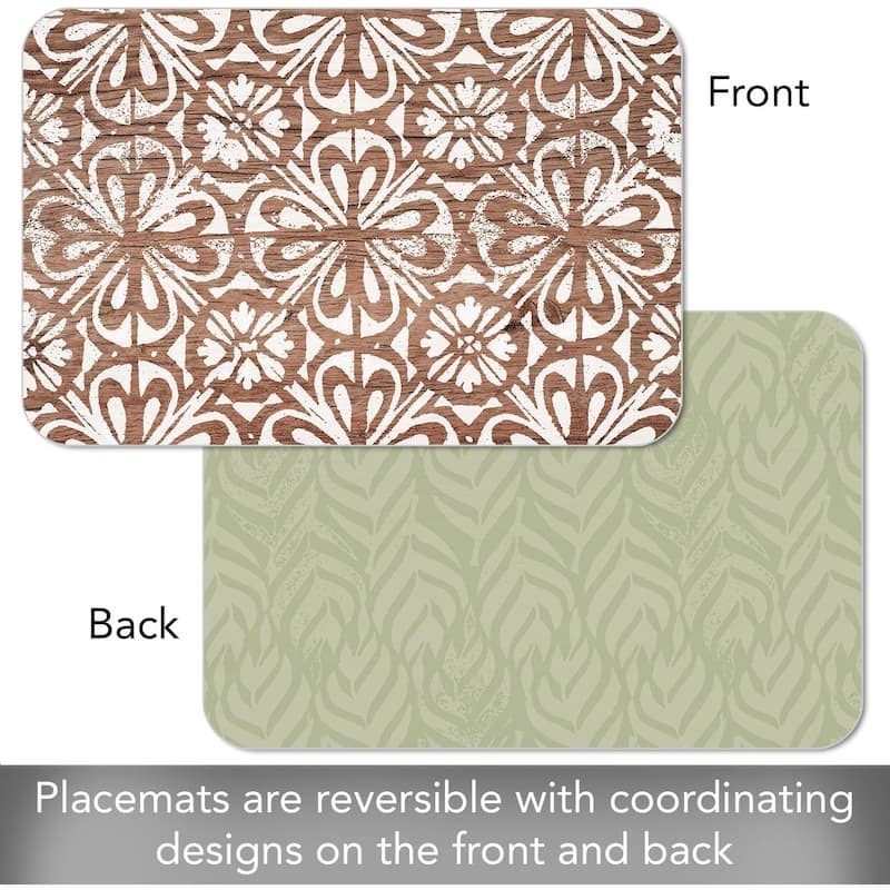 Modern Farmhouse 4 Pack Reversible Easy Care Flexible Plastic Placemats Made in The USA BPA Free Easily Wipes Clean