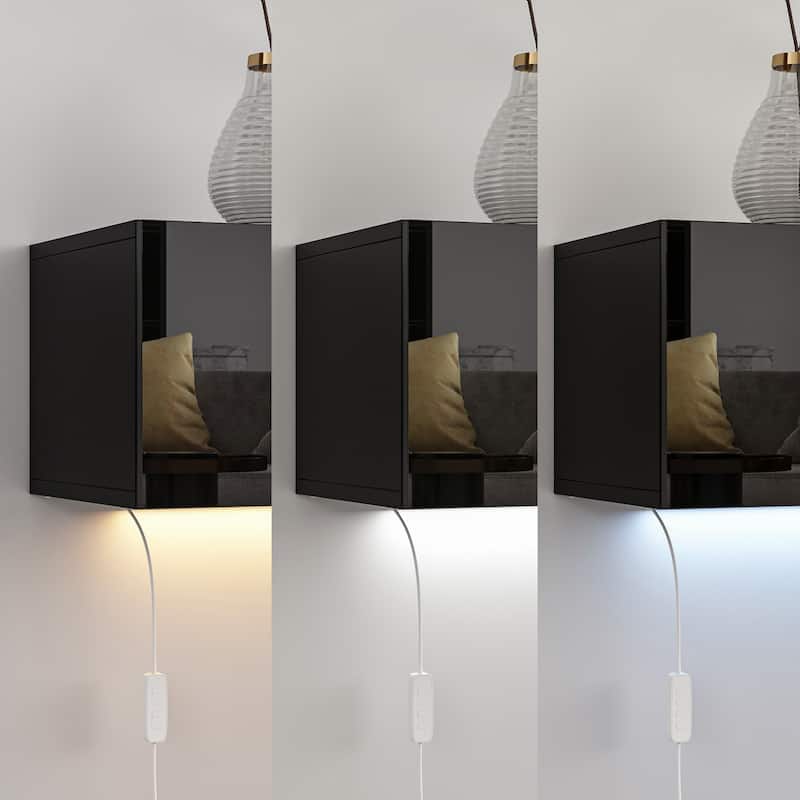 Floating TV Unit,Wall Mounted TV Cabinet Modern High Gloss With Light - 110.2"