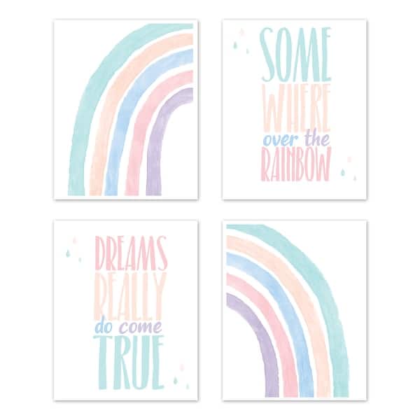 Sweet Jojo Designs Rainbow Collection Wall Art Prints | Set of 4