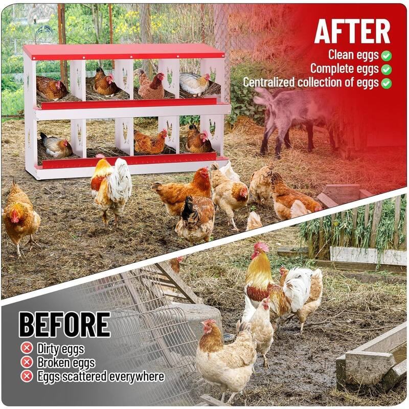 Wall-Mount or Free-Standing Metal Chicken Nesting Box for Hens, Red