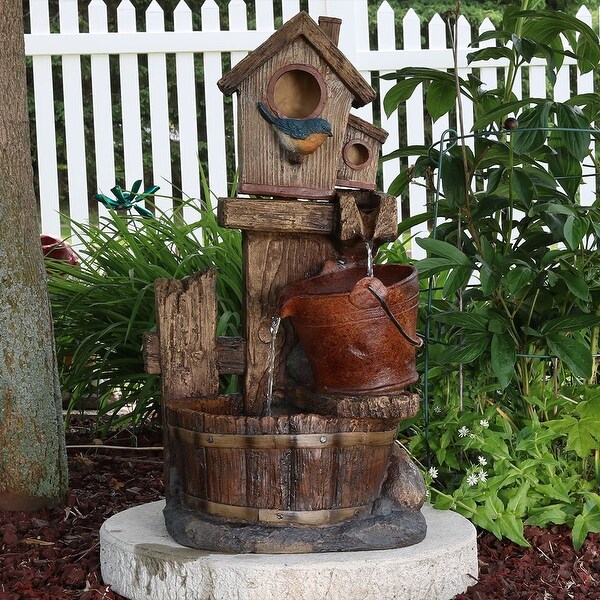 Sunnydaze Bluebird House and Buckets Outdoor Garden Water Fountain, 26