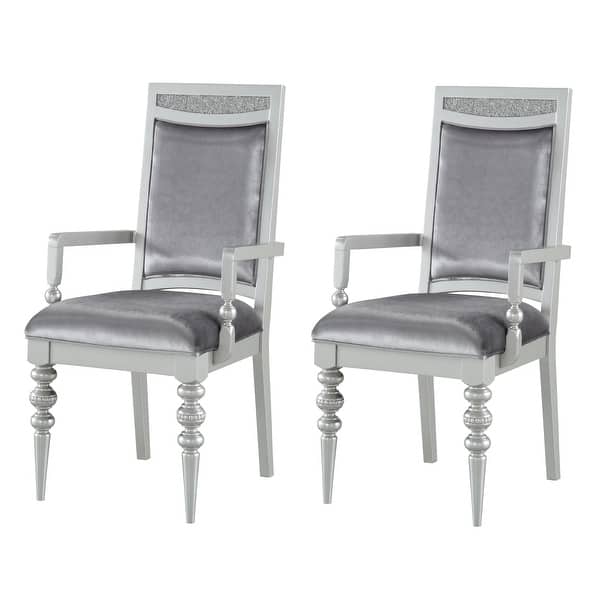 Clarke Grey and Platinum Upholstered Arm Chairs (Set of 2) - Bed Bath ...
