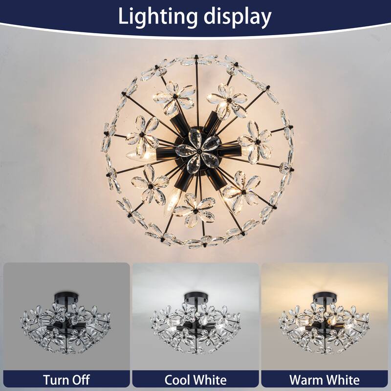 Starsky 6 Light Crystal Flower Shaped Flush Mount