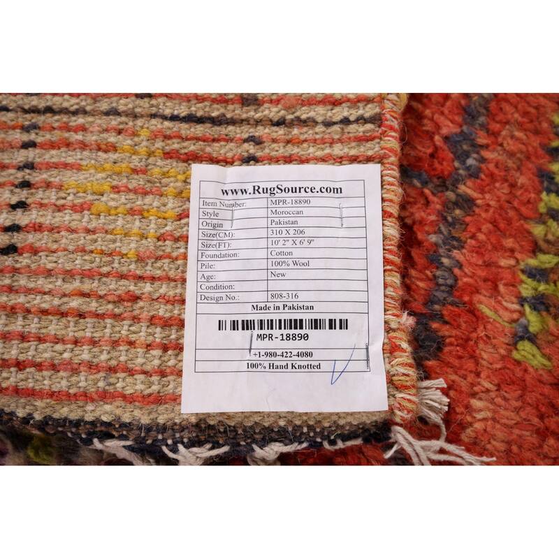 Orange Moroccan Oriental Area Rug Hand-Knotted Wool Carpet - 6'9" x 10'2"