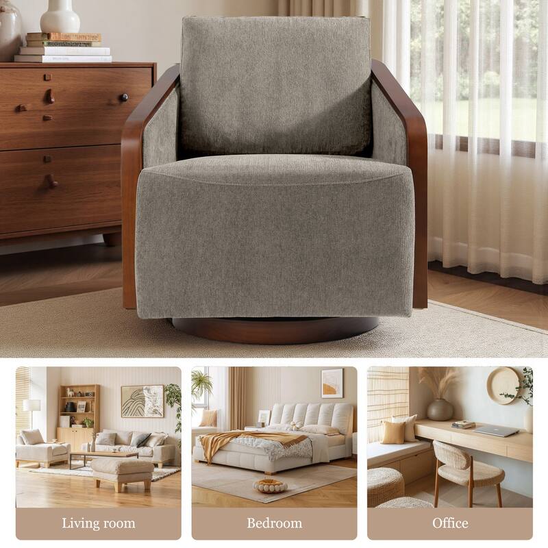Chenille Modern 360°Swivel Barrel Chair Round Base