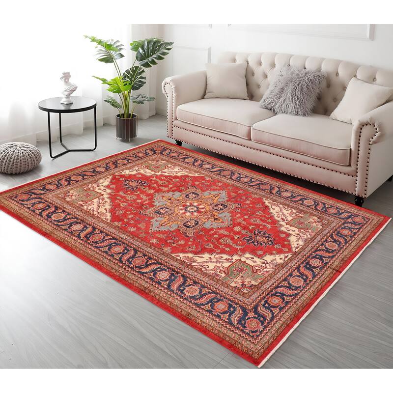 Rustic Super Kazak Zuri Red/Blue Hand Knotted Wool Rug - 8'2'' x 10'2''