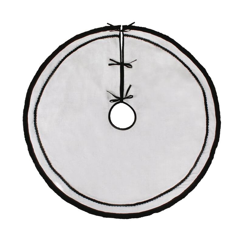 National Tree Company 52 in. HGTV Home Collection Black & White Tree Skirt With Pompom, Lace And Fringe Details, White - 52 in