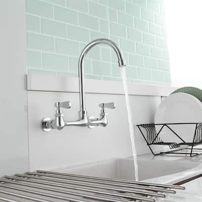 Wall Mount Kitchen Faucet 8 Inch Center Commercial Double Handle Kitchen Sink Faucet Polished Chrome Laundry Restaurant Bar Tap