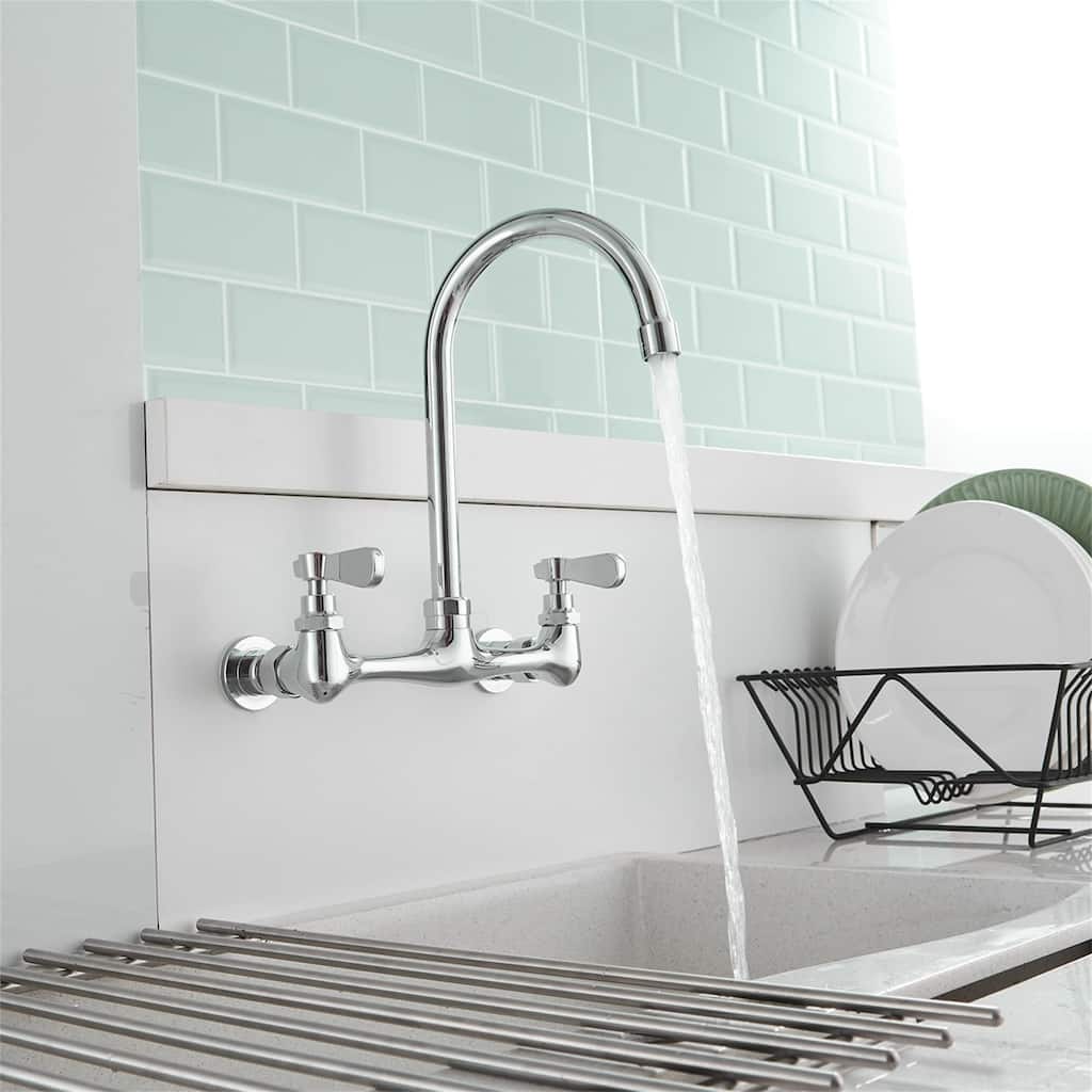 Wall Mount Kitchen Faucet 8 Inch Center Commercial Double Handle Kitchen Sink Faucet Polished Chrome Laundry Restaurant Bar Tap