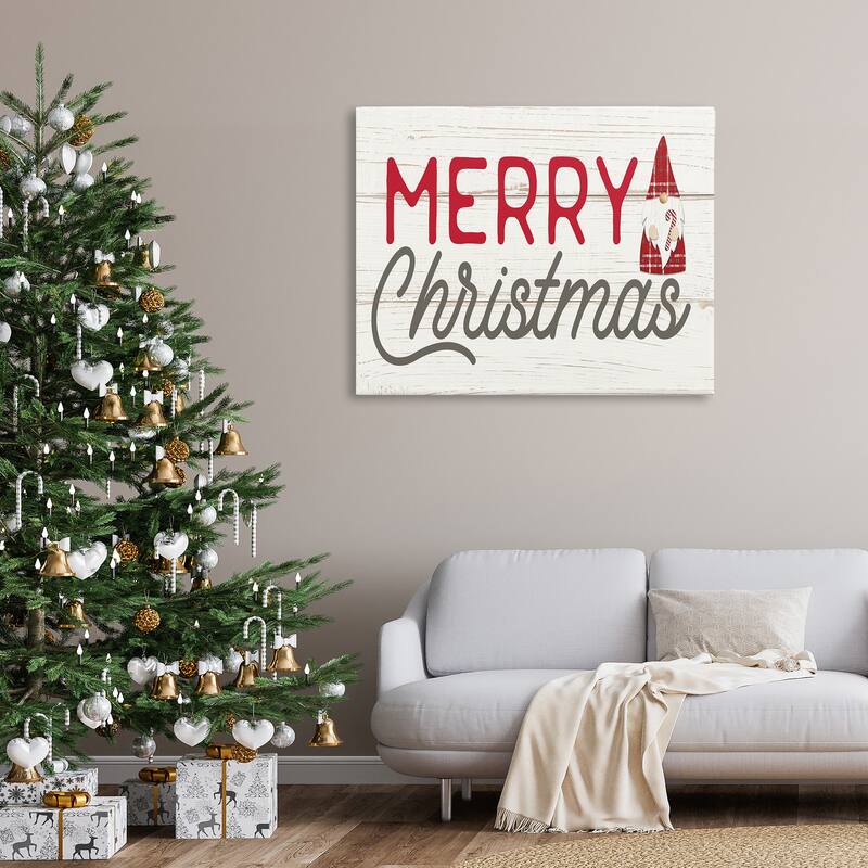 Stupell Merry Christmas Sentiments Festive Holiday Gnome Canvas Wall Art