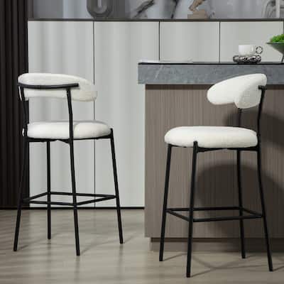 26'' Counter height bar stools Teddy fabric cover kitchen island counter bar stool with black powder coating base and footrest