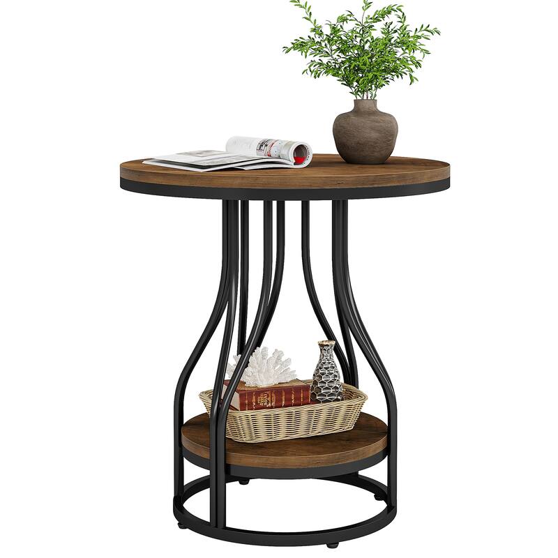 Round End Table, 2-Tier Side Tables, Modern Bedside Table, Small Chirside Tables for Couch Side