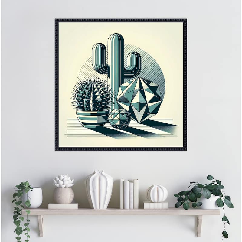 Succulents in Angled Vases by David Galan Framed Canvas Wall Art Print - Sylvie Beaded Black
