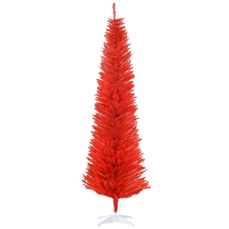 HOMCOM 7' Artificial Pencil Christmas Tree, Slim Xmas Tree with 499 Realistic Branch Tips and Plastic Stand, Blue - 6.89 ft