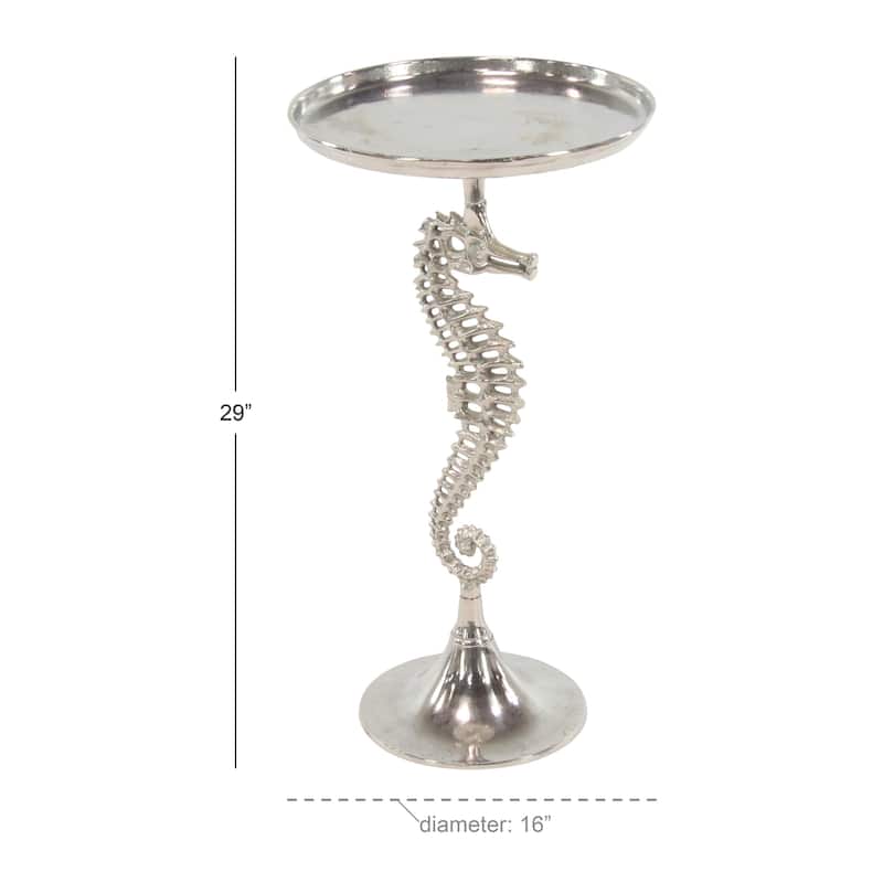 Aluminum Metal Sea Horse Pedestal Side End Accent Table with Tray Top - Silver or Gold - Roche River Decor