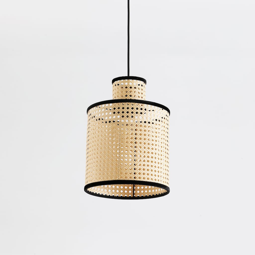 VidaLite Modern Bohemian 2 Tier Mini Pendant, PVC Rattan Shade With Velvet Stiched Rim