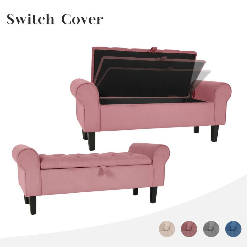 Velvet Storage Bench With Rubber Wood Legs for Bedroom