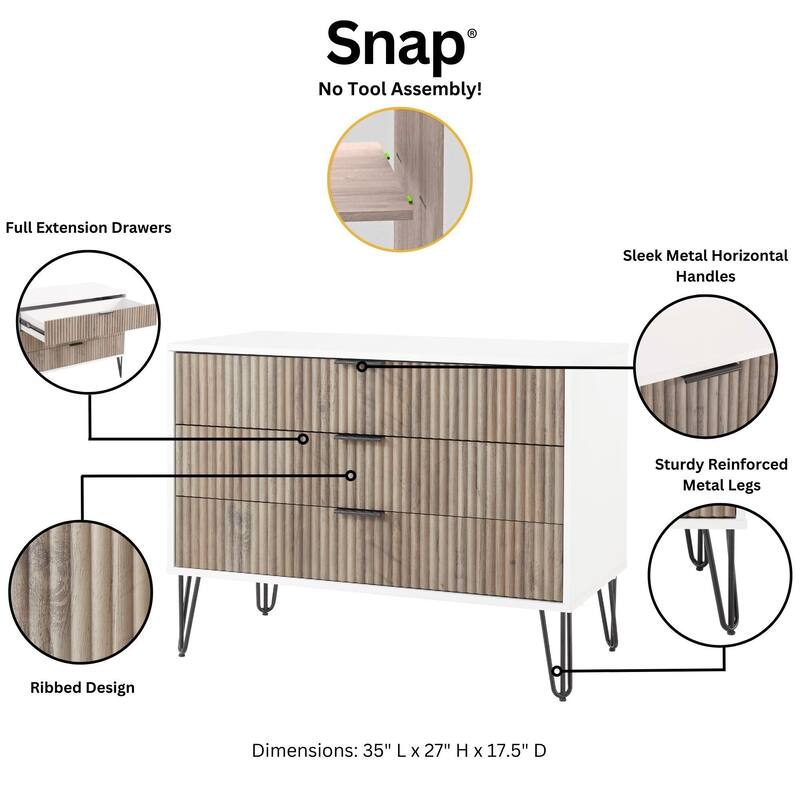 Manhattan Comfort 3-Piece Dumbo Modern Multi Dresser Nighstand Set