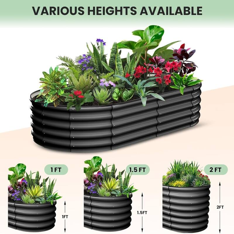 8x2x1FT Galvanized Raised Garden Bed Large Metal Planter Box for Outdoor Vegetables Flowers and Fruits Dark Grey