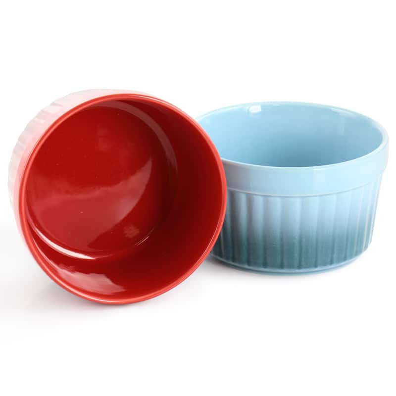 6 Piece 12 Ounce Round Stoneware Ramekin Set in Assorted Colors