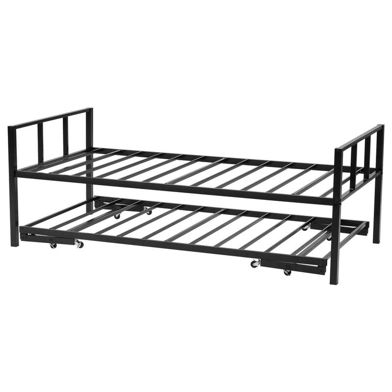 Twin Daybed Frame with Trundle and Metal Slats for Guest Rooms