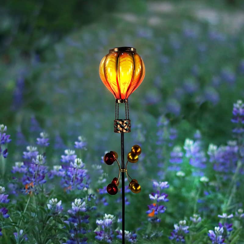 Solar Yellow Hot Air Balloon Spinning Garden Stake with LED