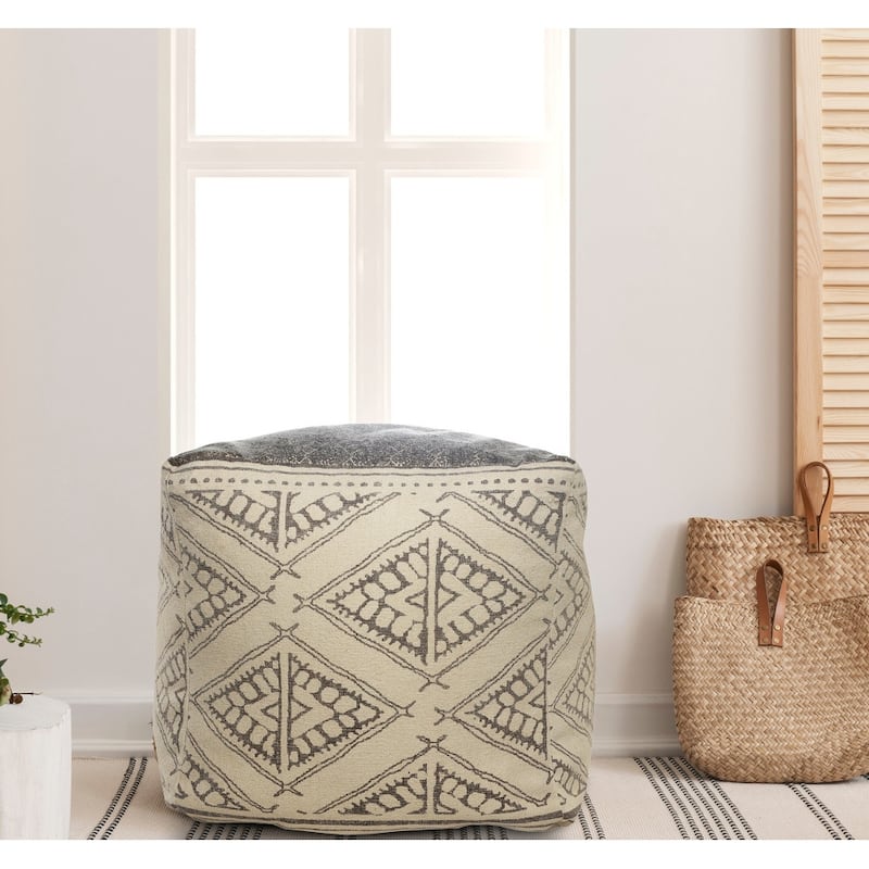HomeRoots 20" Beige 100% Cotton Ottoman